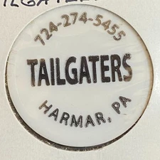 Harmar, PA Tailgaters (Sports Bar) Plastic c1998 ? "Good for One Tap Beer" Token