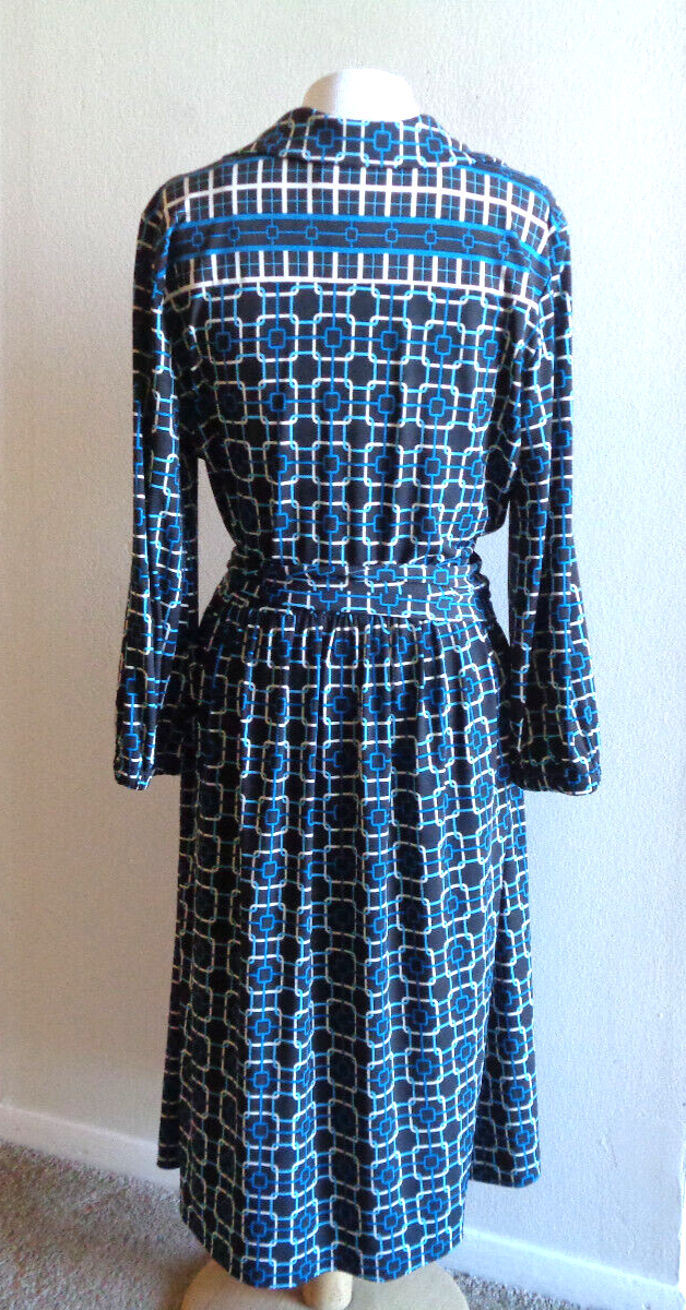 Talbots Sz 8 Dk Brown blue Geo Print Knit Jersey Dress eBay