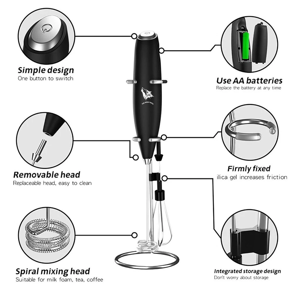 Milk Frother Handheld - Mini Foamer for Esspreso  - Double Whisk Drink Mixer