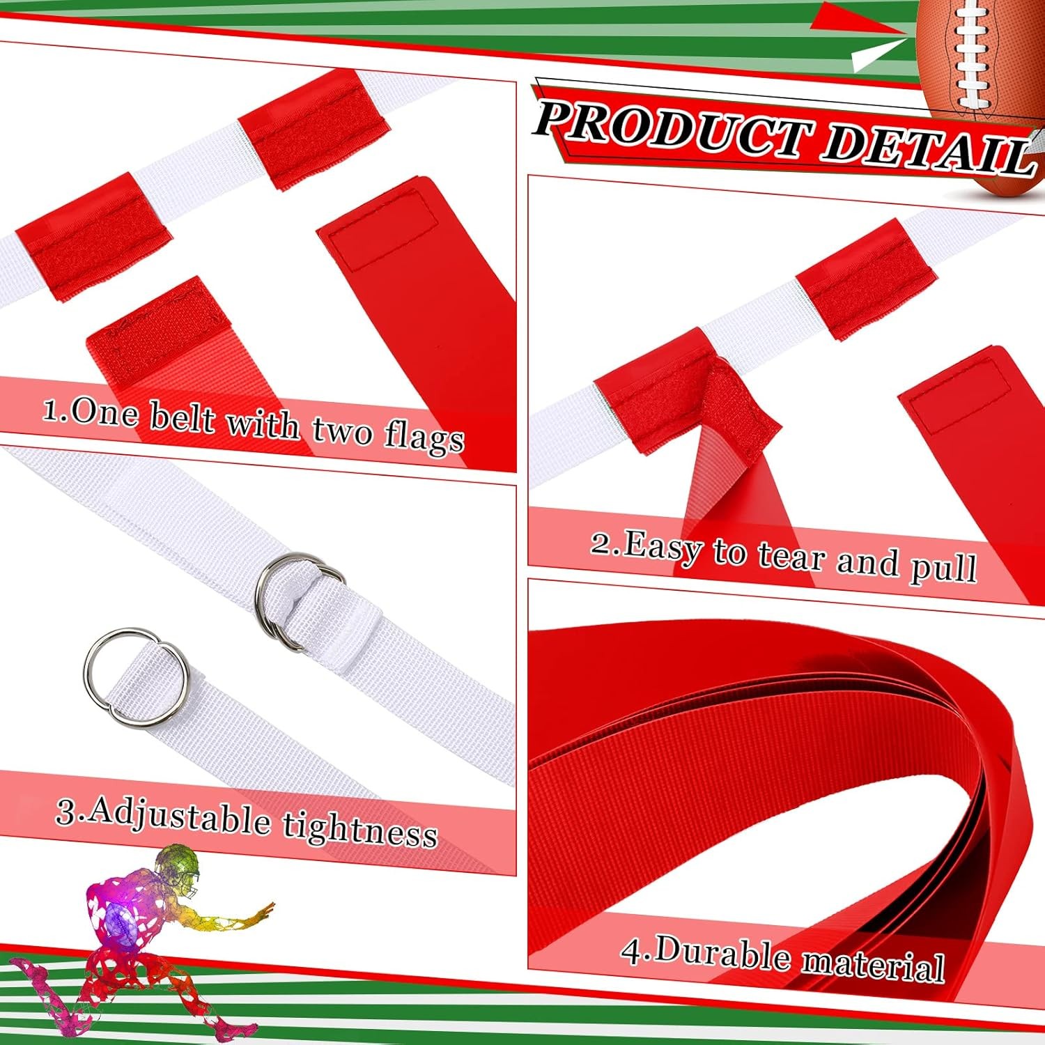 Sintege 14 Player Flag Football Belt Set, Adjustable and Red 