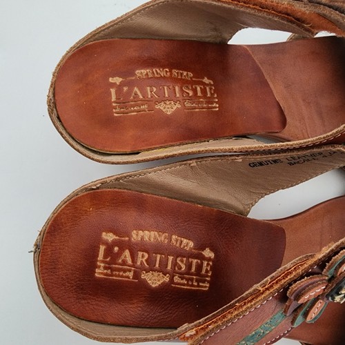 L'Artiste by Spring Step Bacall 41 Brown Leather Floral Wedge Sandals size 41 10 - Picture 6 of 10