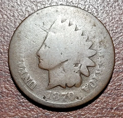 1870 Indian Head Cent Semi-Key Date AG Original Toning Problem Free Just Worn