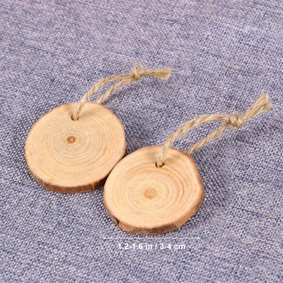 50 piezas discos rebanadas de madera beige con cuerda de yute para artesanía y boda - Imagen 2 de 4