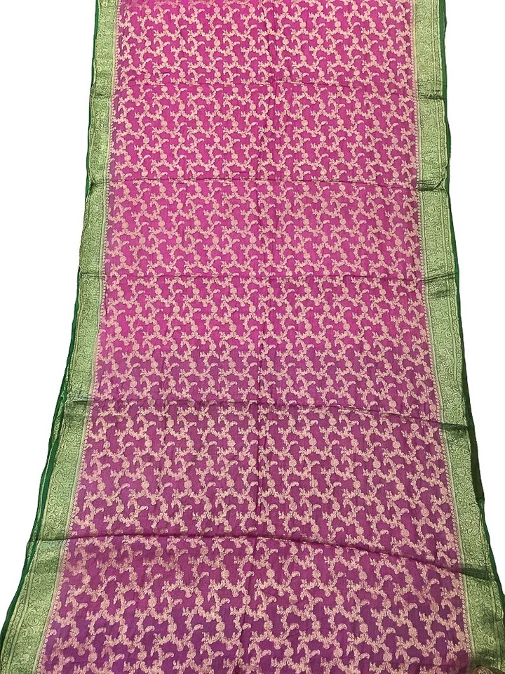 Sari de seda pura Tussar 100 % seda vintage tela india reciclada TSS3135 Foto 2 de 4