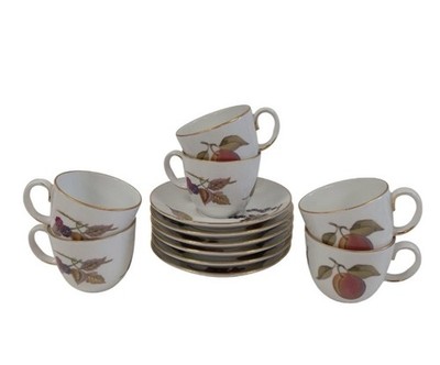 Royal Worcester Evesham Tee Kaffeetassen & Untertassen Set x6 feines Porzellan England