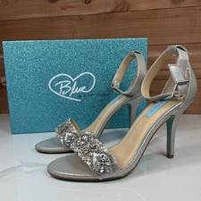 Blue by Betsey Johnson SB-Gina Silver Metallic Embellished Heeled Sandals 7.5B