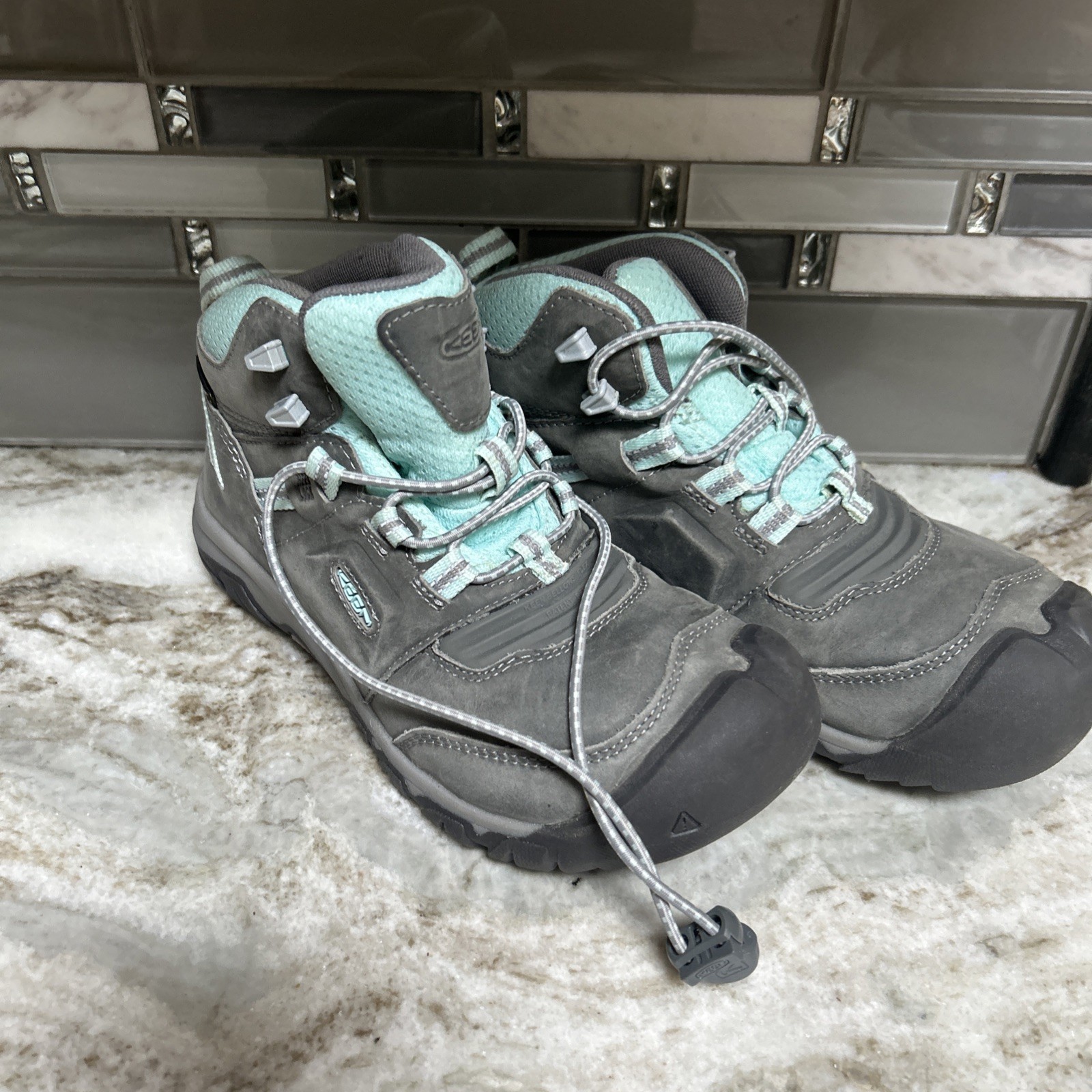 Stivali impermeabili Keen bambini grigio blu tinta Ridge Flex Mid escursionismo taglia US 3 M