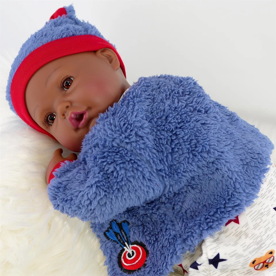 20" Black Baby Doll Ethnic Reborn Boy Blue Outfit Realistic Kids Toys BiBi Doll - Image 3 of 4