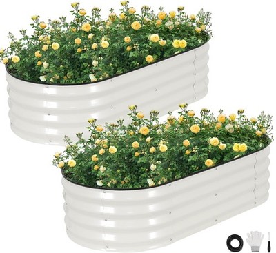 Galvanized Raised Garden Bed Outdoor 2Pcs 4x2x1ft Oval Planter Box W/ Rubber