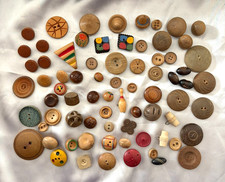 Large Vintage Lot of 75 Wood Wooden Buttons #291