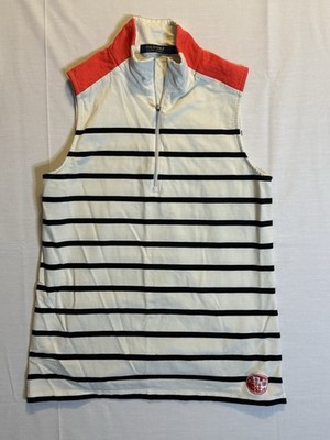 Ralph Lauren Polo Golf Wm M Sleeveless 1/4 Zip Striped Fast  Shipping