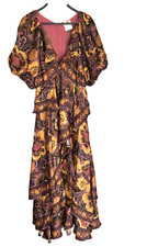 FARM Rio Blush Garden Bloom Tiered Maxi Dress Size XS MSRP $310 Boho NEW