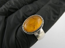 Vintage Sterling Silver Baltic Amber Cabochon Ring 925 Size 10.75 Weighs 9.5g