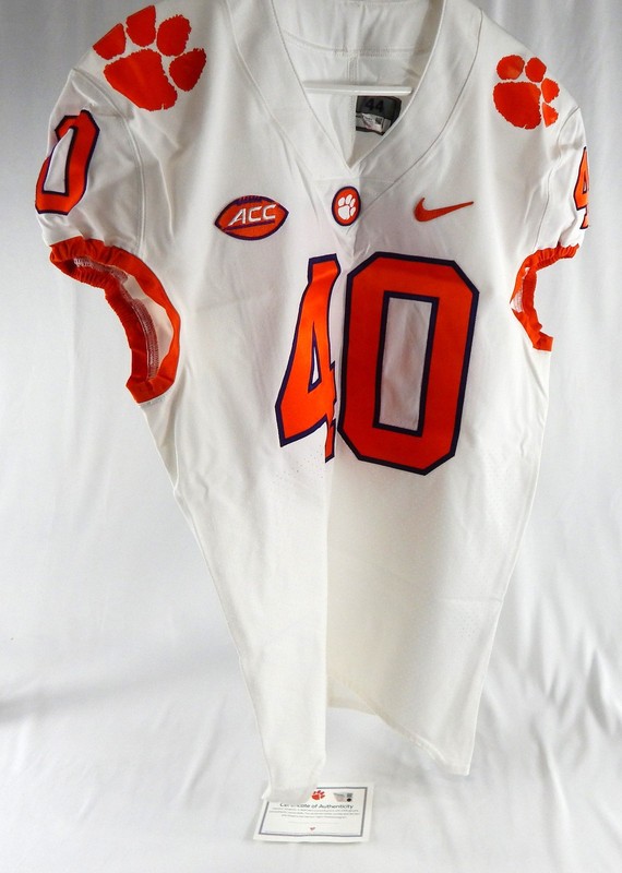 2017-22 Clemson Tigers #40 Game Issued Pos Used White Jersey Football NP R 44 95