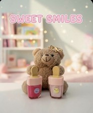 Pink  Light Pink Shimmer Lip Gloss handmade Duo Set with Cute Face Stickers