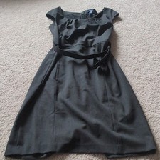 CHAPS Black Belted A-Line Dress Boat Neck Cap Sleeve Knee Length Size 12