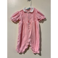 Vintage BabyGro Pink Pointelle Romper Embroidered Flowers 90s Made in USA 6-9M