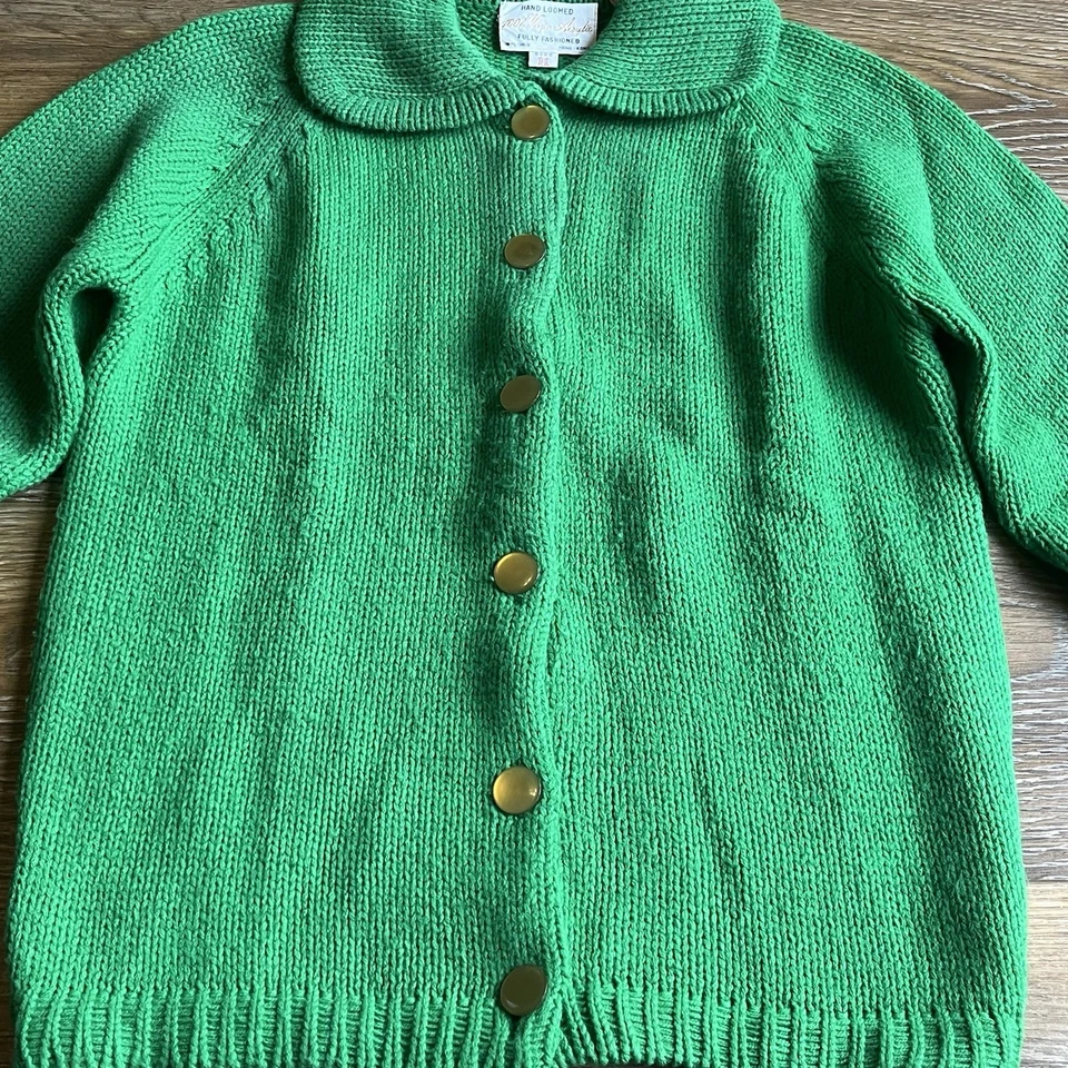 Cárdigan Suéter Tejido a Mano Años 60 De Colección Cuello Peter Pan Verde Mujeres M MCM Mod Foto 3 de 4