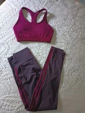 Adidas Women Purple Leggings/Sport Bra Top Set workout outfit Gym Set Sport XS