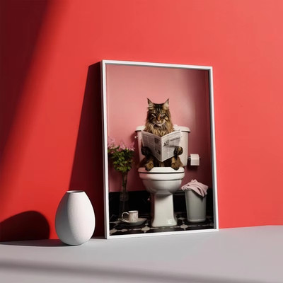 Schimpanse Katze Hund Tier lustige Serie Kunst Wandbild für Badezimmer WC Zimmer