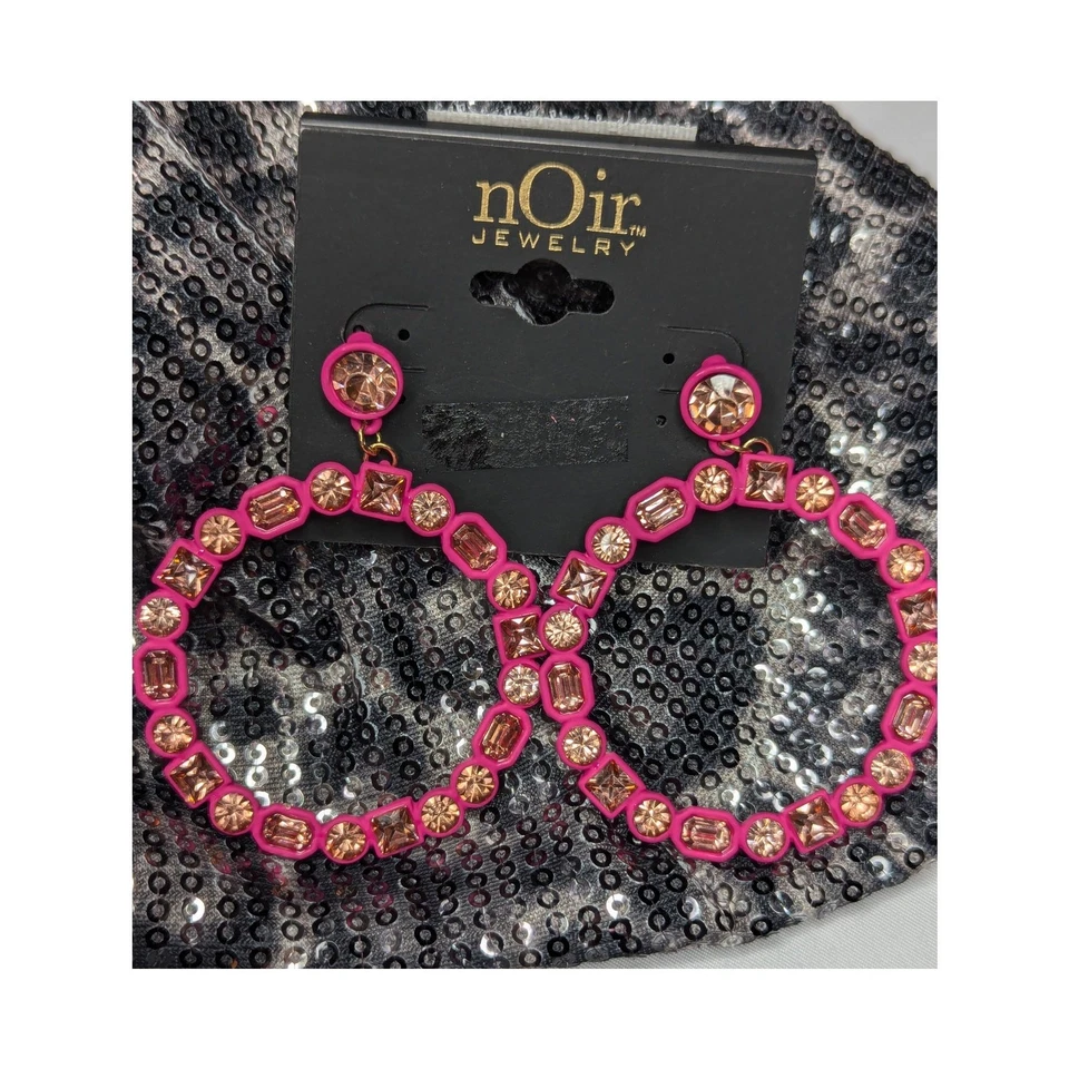 Pendientes de aro nOir rosa con pedrería Foto 4 de 4