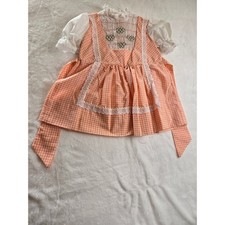 Polly Flinders Vintage Girls Orange Gingham Hand Smocked Dress Size T4 Lace Trim