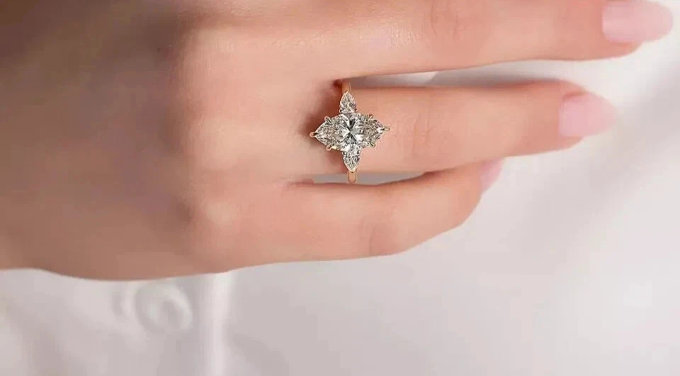 认证天然 2.0 克拉 VS Marquise 白色钻石 14K 黄金结婚戒指 — 第 3/4 张图片