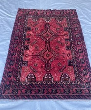 Handmade Vintage Wool Area Rug Carpet Traditional Oriental 139 X 100 CM