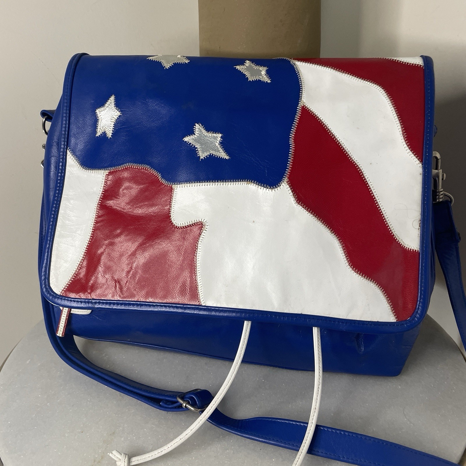 American Flag Patchwork Red White Blue Leather Me… - image 5