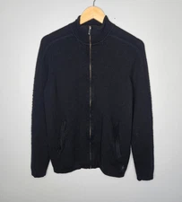 SMARTWOOL Men’s 100% Merino Wool Full Zip Sweater Jacket M Black Mock Neck Holes