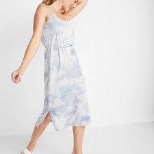 Old Navy Waist-Defined Tie-Dye Slub-Knit Midi Cami Dress Sky Blue Size L