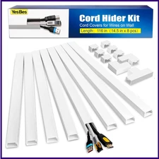 116in Cord Hider Kit Covers for Wires on Wall Paintable Cable Raceway Cord Hider