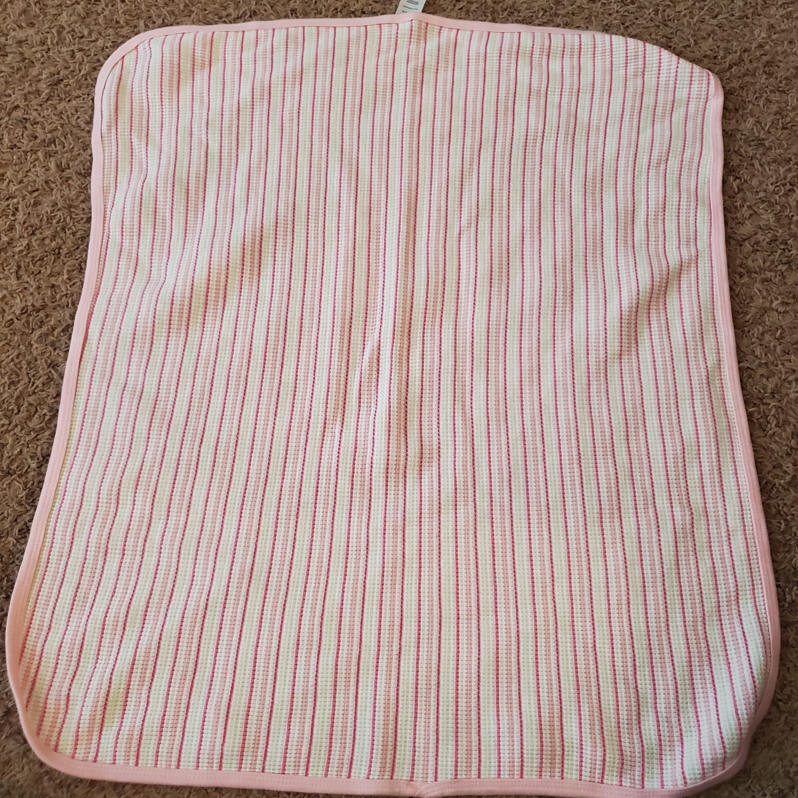 GERBER Thermal 100% Cotton Waffle Weave Pink White Stripe Security Baby Blanket