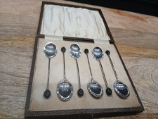 Stunning Cased Set of 6 Sterling Silver Coffee Bean Spoons Birmingham 1929  VGC