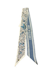 Christian Dior Mitzah Jardin D-Etoile Blue White Silk Ribbon Twill Scarf