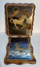 Lot of 2 Vintage 80s Unicorn Wood Wall Plaque 11X9" Fantasy Rainbow 1980s