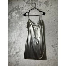 Vintage Frederick's of Hollywood Malibu Silver Metallic Slip Dress Y2K Size M
