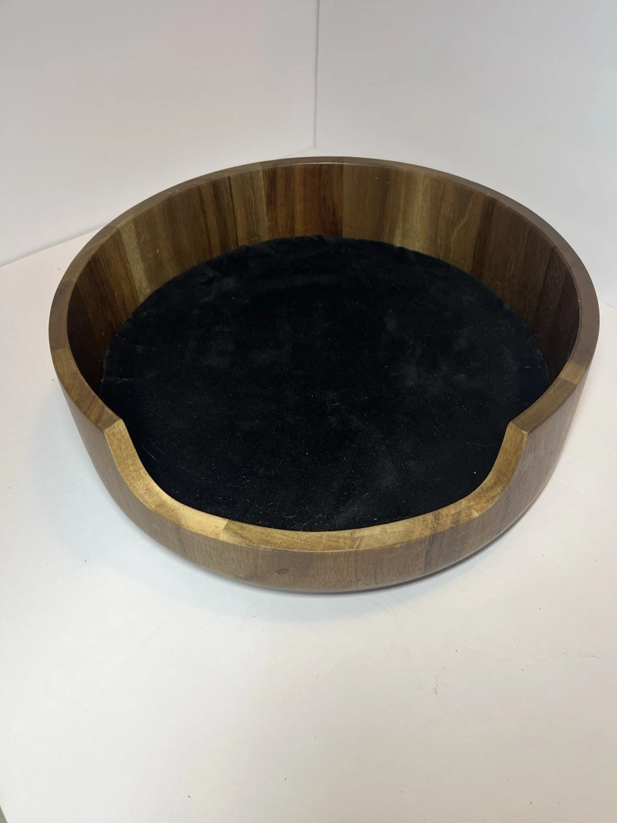 Small Pet MCM Wood Bed Round With Cushion Scandinavian Design Cat Dog