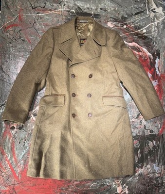 Vintage Cortefiel Wool Pea Coat Jacket Size 42 Plaid Double Breasted Spain