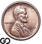 1920 Lincoln Cent Wheat Penny, Lustrous Gem BU++ RD