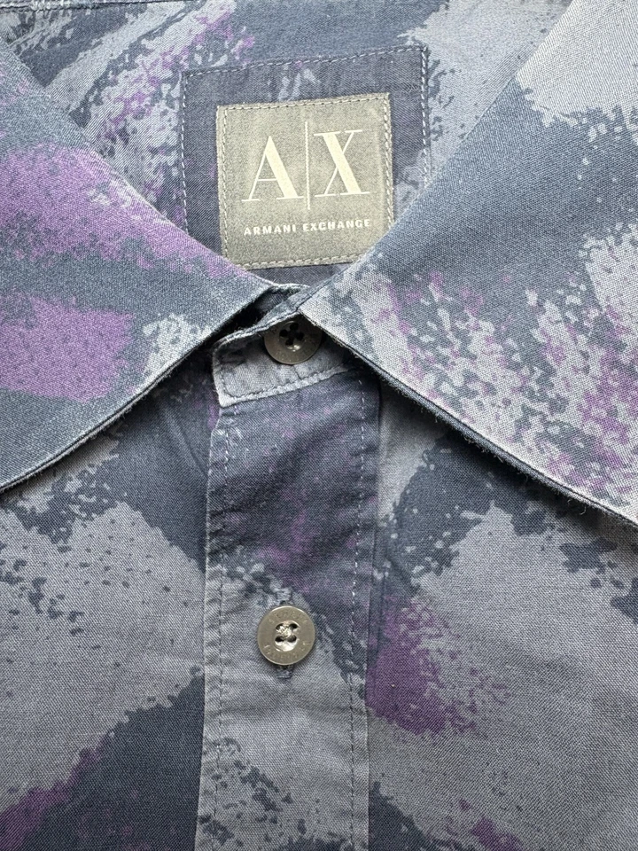 Camisa gráfica Armani Exchange para hombre gris púrpura negra manga larga abotonada XL Foto 2 de 4