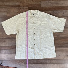 Tommy Bahama Men's Size XL 100 Silk Camp Shirt Tan Palm Tree Back Graphic 33B2