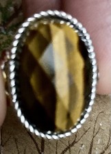 Sterling Silver Oval Faceted Tigers Eye Ring Size 10