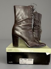 Jacqueline Ferrar Vintage Lace Up Granny Boots Brown Leather Women's 8.5 w Box