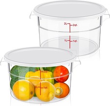 2 Pcs 2 Qt Dough Proofing Container W/ Lid Red Scale White Clear Round Food