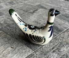Signed RS Mexico Tonala Folk Art Hand Painted Pottery Bird Figurine 5"