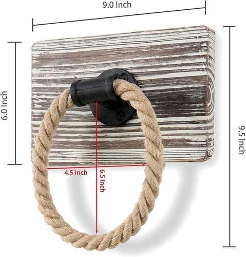 MyGift Rustic-Industrial Wall-Mounted Torched Wood & Rope Towel Ring - Picture 6 of 6