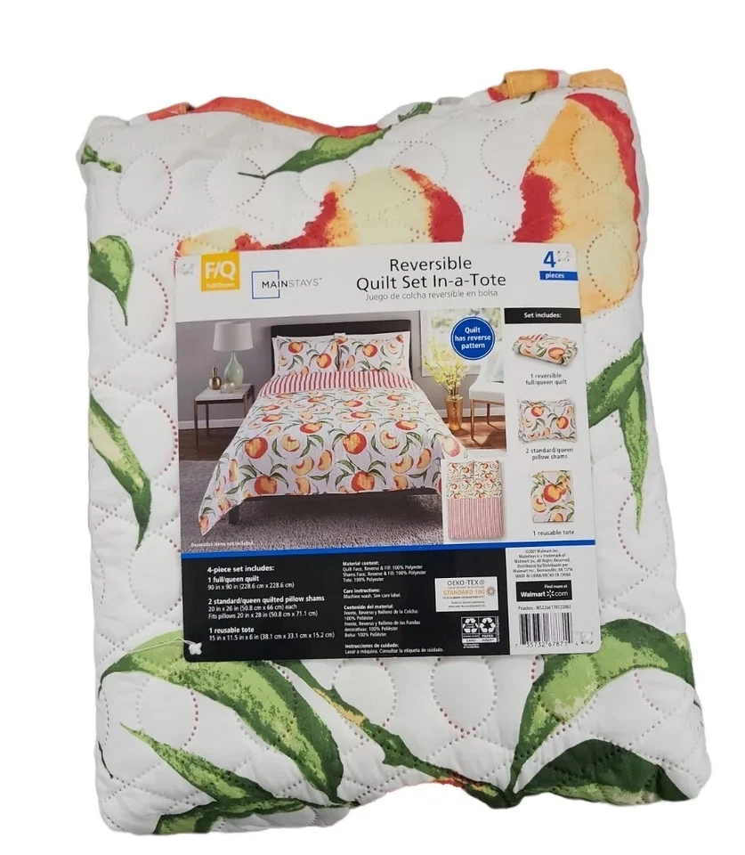 Full/Queen Mainstays Peaches Reversible Quilt Blanket Set w/ Tote, 4 Pieces - Image 3 of 4