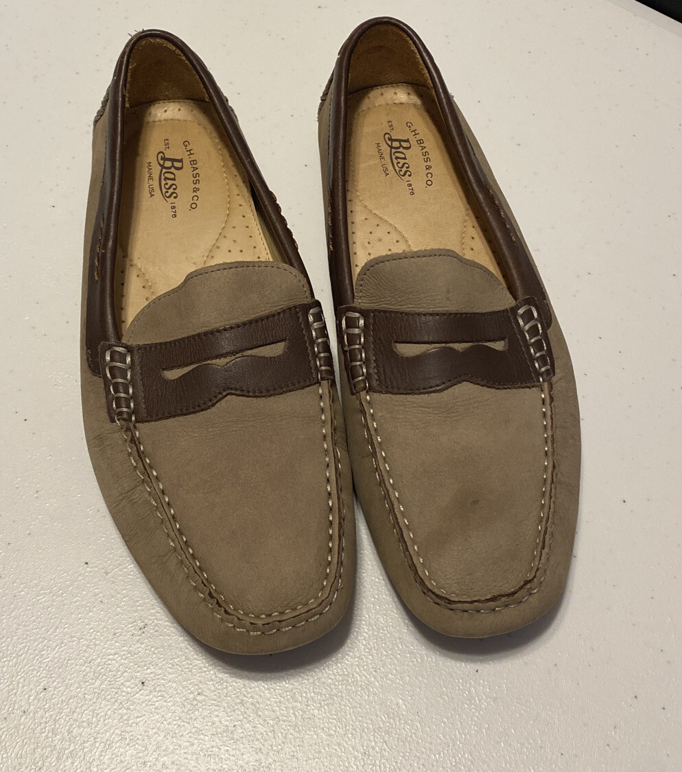 Bass Co Penny Loafers Driving Mens 10M Tan/Brown Suede