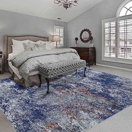 Area Rugs 9x12 Living Room: Large Machine Washable Area Rug with 9' x 12' Blue - Picture 3 of 6